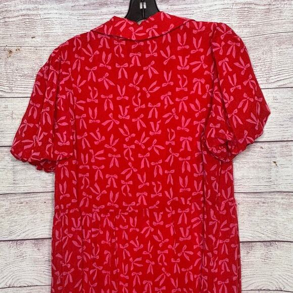 CeCe Red & Pink Coquette Pink Bow Tiered Ruffle Maxi Chiffon Dress Size Medium - Picture 9 of 9